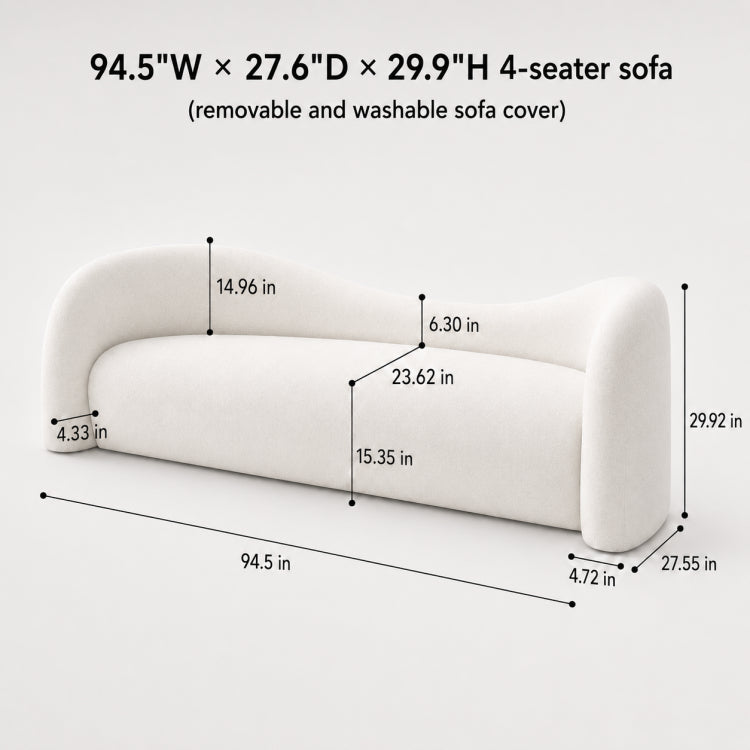 Modern Off-White Faux Lambswool Curved Sofa, Cute Round-Shaped Couch for Living Room hch-3071