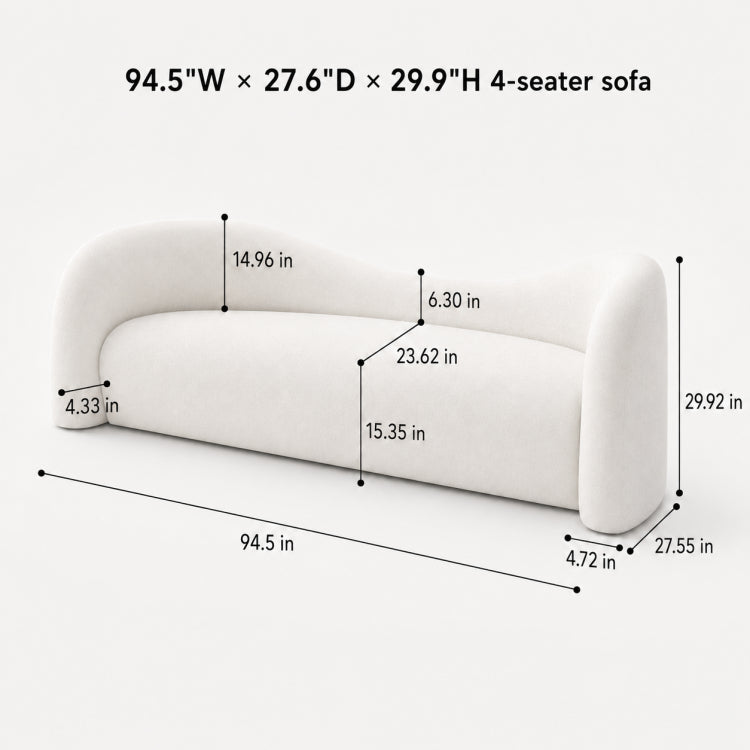 Modern Off-White Faux Lambswool Curved Sofa, Cute Round-Shaped Couch for Living Room hch-3071