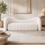 Modern Off-White Faux Lambswool Curved Sofa, Cute Round-Shaped Couch for Living Room hch-3071