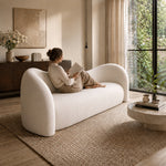 Modern Off-White Faux Lambswool Curved Sofa, Cute Round-Shaped Couch for Living Room hch-3071