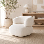 Modern Off-White Faux Lambswool Curved Sofa, Cute Round-Shaped Couch for Living Room hch-3071