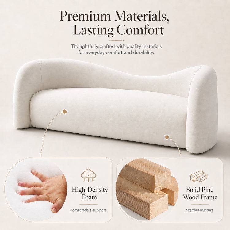 Modern Off-White Faux Lambswool Curved Sofa, Cute Round-Shaped Couch for Living Room hch-3071