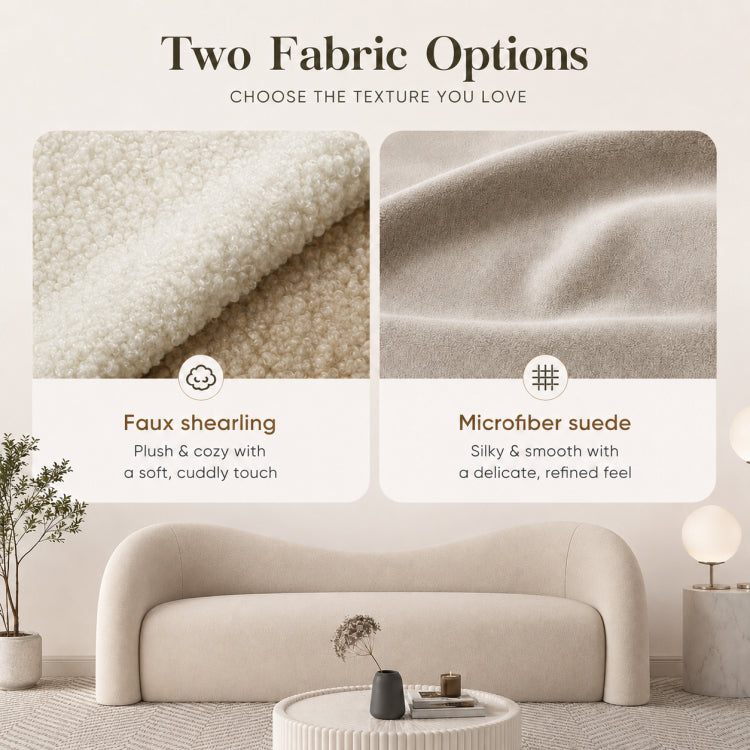 Modern Off-White Faux Lambswool Curved Sofa, Cute Round-Shaped Couch for Living Room hch-3071