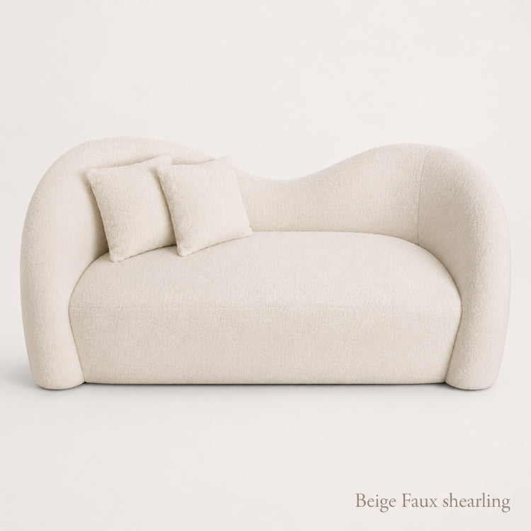Modern Off-White Faux Lambswool Curved Sofa, Cute Round-Shaped Couch for Living Room hch-3071