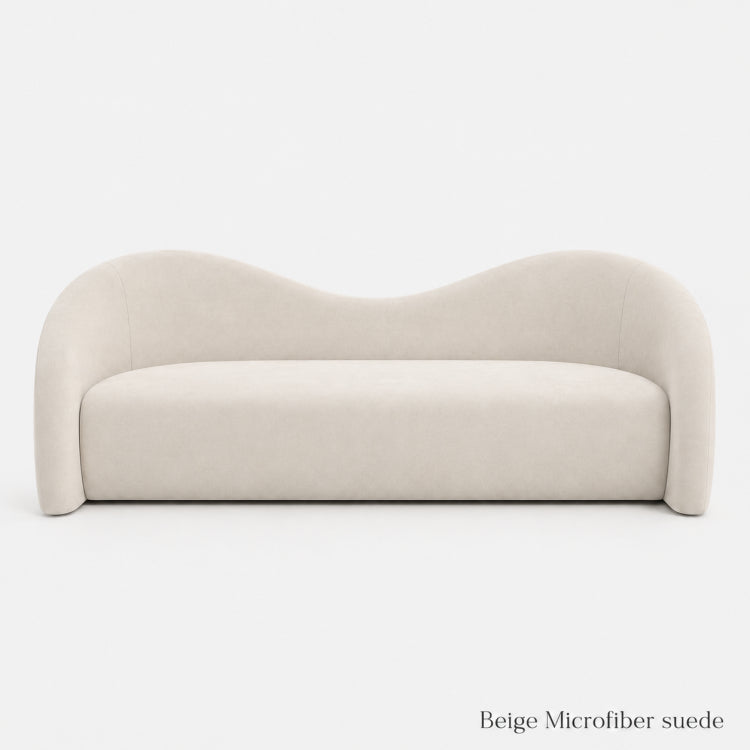 Modern Off-White Faux Lambswool Curved Sofa, Cute Round-Shaped Couch for Living Room hch-3071