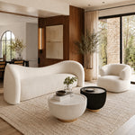 Modern Off-White Faux Lambswool Curved Sofa, Cute Round-Shaped Couch for Living Room hch-3071