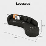 Modern Vintage Black Faux Lambswool Curved Sofa, 2/3-Seater Couch for Living Room hch-3076