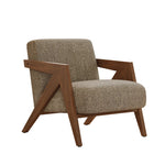 Stylish Solid Wood Accent Chair in Beige Cotton and Linen Upholstery - Modern Mid-Century Design for Living Room & Office hch-3087