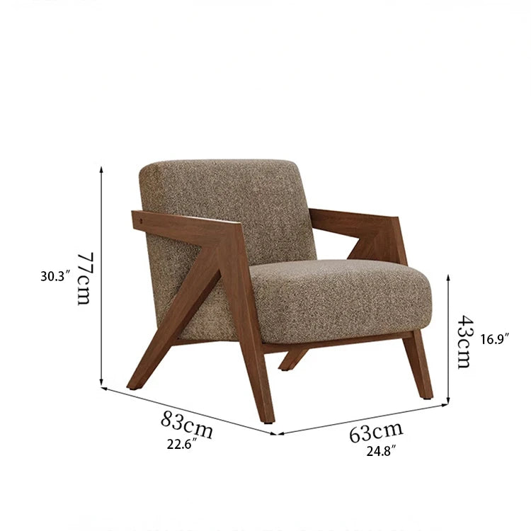 Stylish Solid Wood Accent Chair in Beige Cotton and Linen Upholstery - Modern Mid-Century Design for Living Room & Office hch-3087