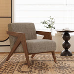 Stylish Solid Wood Accent Chair in Beige Cotton and Linen Upholstery - Modern Mid-Century Design for Living Room & Office hch-3087