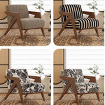 Stylish Solid Wood Accent Chair in Beige Cotton and Linen Upholstery - Modern Mid-Century Design for Living Room & Office hch-3087