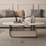 Modern Oval Marble Coffee Table with Stylish Storage - Elegant Living Room Furniture hch-3094