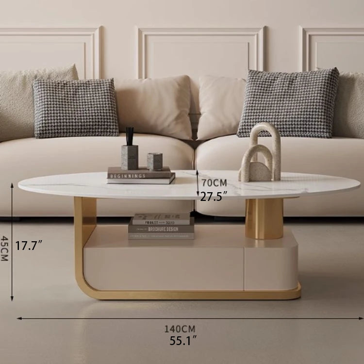 Modern Oval Marble Coffee Table with Stylish Storage - Elegant Living Room Furniture hch-3094