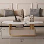 Modern Oval Marble Coffee Table with Stylish Storage - Elegant Living Room Furniture hch-3094