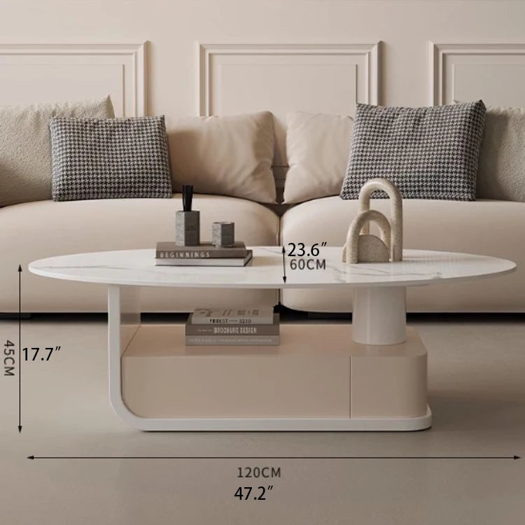 Modern Oval Marble Coffee Table with Stylish Storage - Elegant Living Room Furniture hch-3094