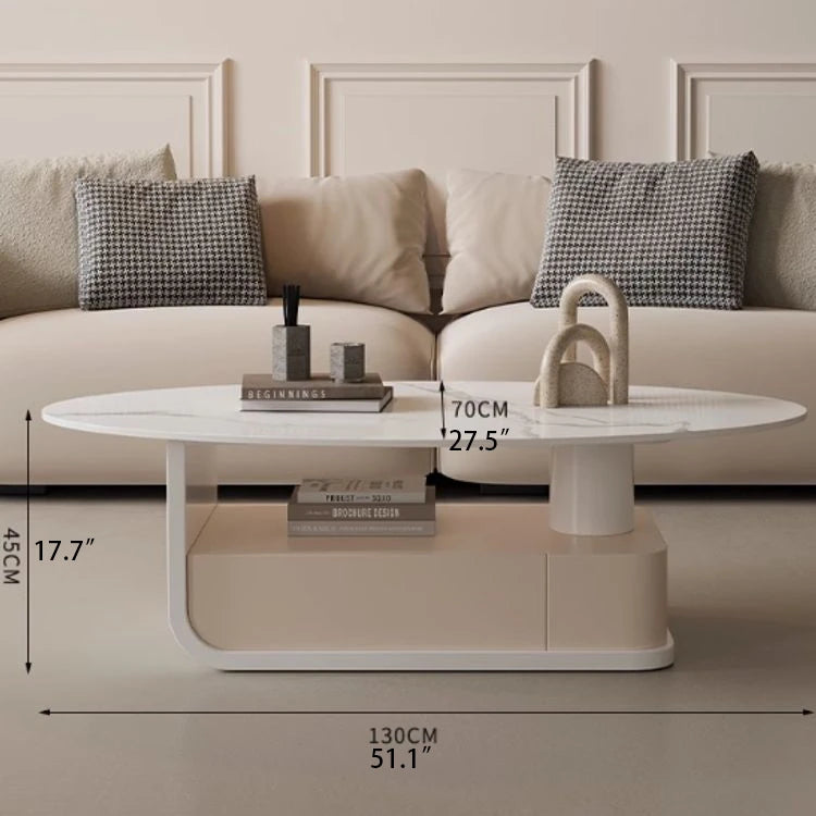 Modern Oval Marble Coffee Table with Stylish Storage - Elegant Living Room Furniture hch-3094