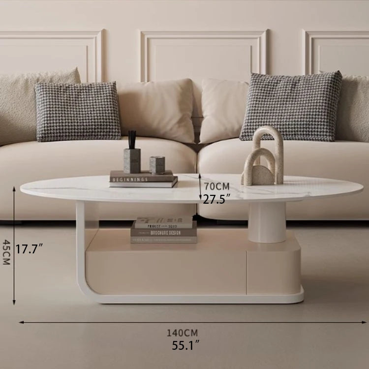Modern Oval Marble Coffee Table with Stylish Storage - Elegant Living Room Furniture hch-3094
