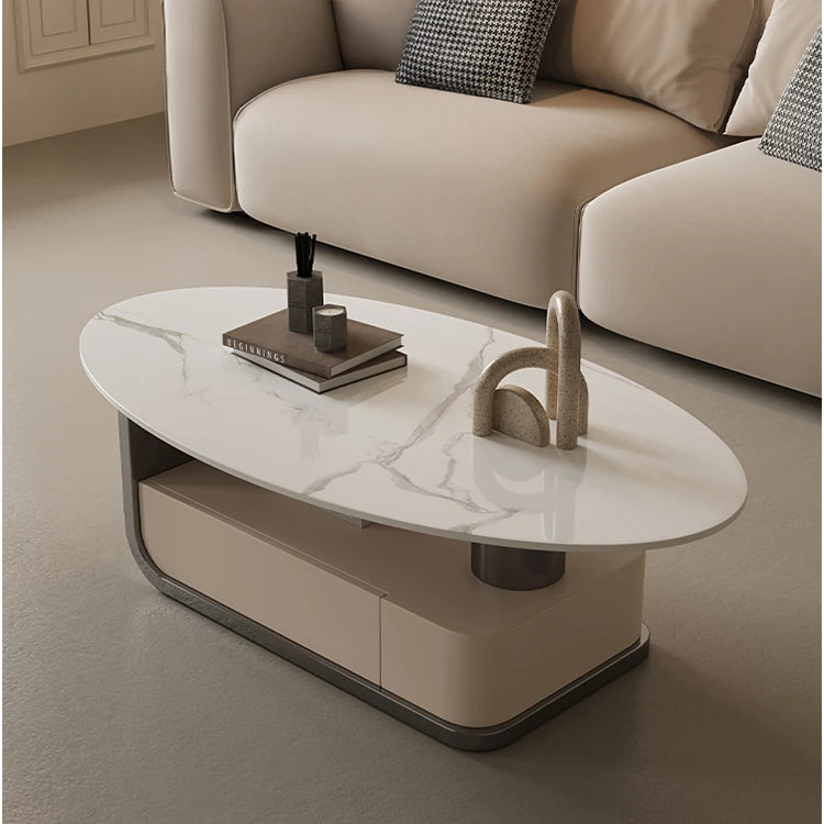 Modern Oval Marble Coffee Table with Stylish Storage - Elegant Living Room Furniture hch-3094