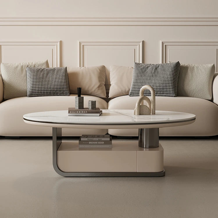 Modern Oval Marble Coffee Table with Stylish Storage - Elegant Living Room Furniture hch-3094