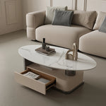 Modern Oval Marble Coffee Table with Stylish Storage - Elegant Living Room Furniture hch-3094