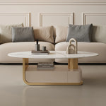 Modern Oval Marble Coffee Table with Stylish Storage - Elegant Living Room Furniture hch-3094