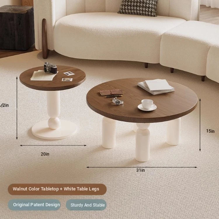 Solid Wood Coffee Table Set - Modern Round Design for Living Room - Stylish and Functional Centerpiece - Durable & Elegant End Tables hch-3095
