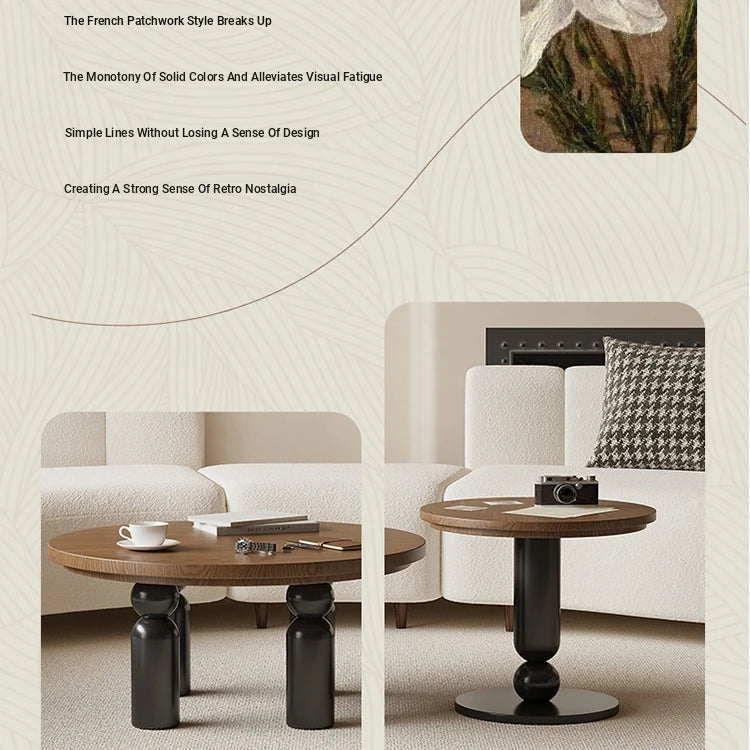 Solid Wood Coffee Table Set - Modern Round Design for Living Room - Stylish and Functional Centerpiece - Durable & Elegant End Tables hch-3095