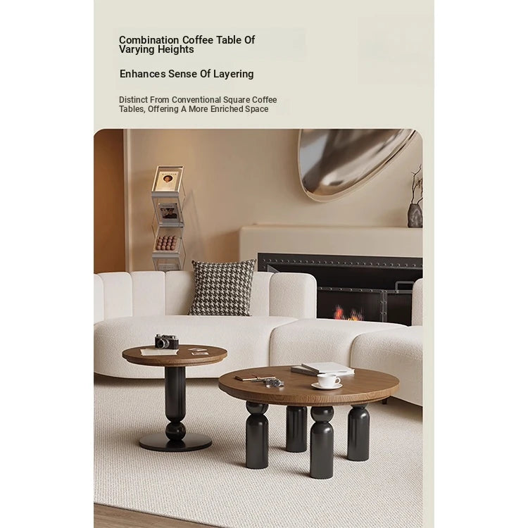 Solid Wood Coffee Table Set - Modern Round Design for Living Room - Stylish and Functional Centerpiece - Durable & Elegant End Tables hch-3095