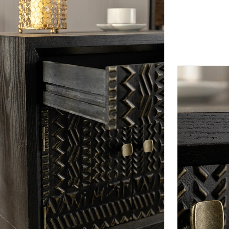 Elegant Pine Bedside Cupboard with Intricate Carved Design - Stylish Nightstand for Modern Homes hdst-4234