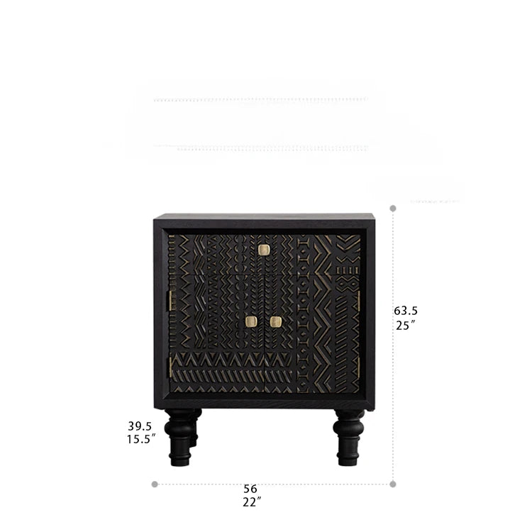 Elegant Pine Bedside Cupboard with Intricate Carved Design - Stylish Nightstand for Modern Homes hdst-4234