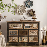 Vintage Carved Cabinet with Intricate Patterned Drawers – Elegant Storage Solution hdst-4235