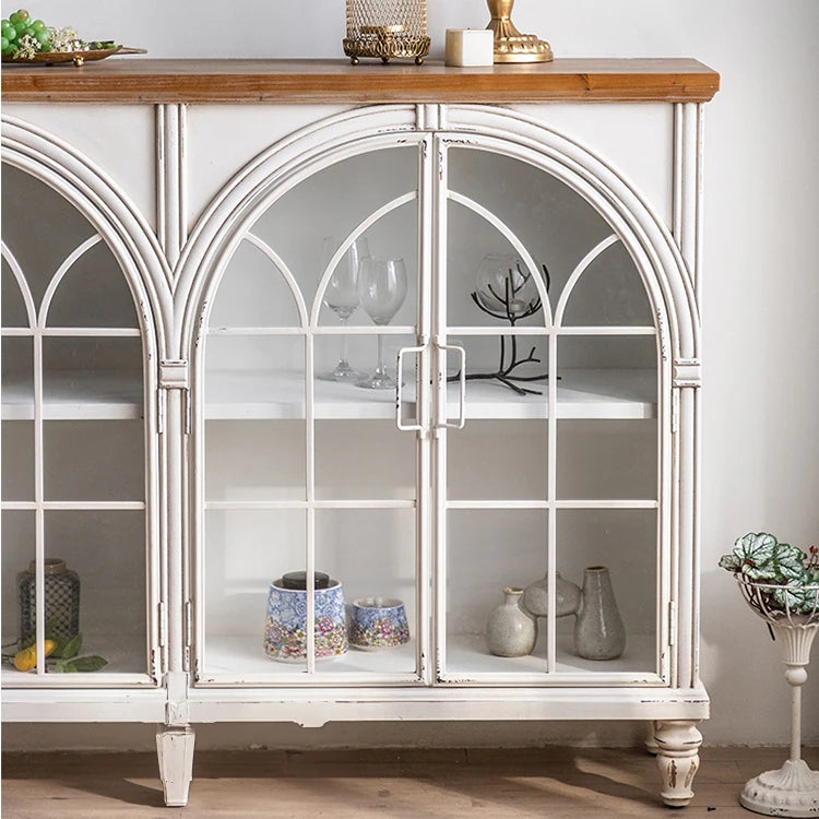 Elegant Pine and Glass Cabinet with Arch Design - Perfect for Living Room Display hdst-4236