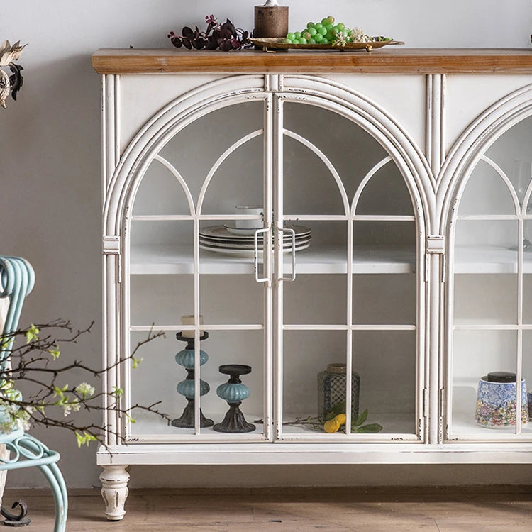 Elegant Pine and Glass Cabinet with Arch Design - Perfect for Living Room Display hdst-4236