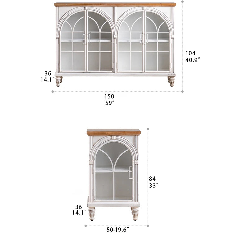 Elegant Pine and Glass Cabinet with Arch Design - Perfect for Living Room Display hdst-4236