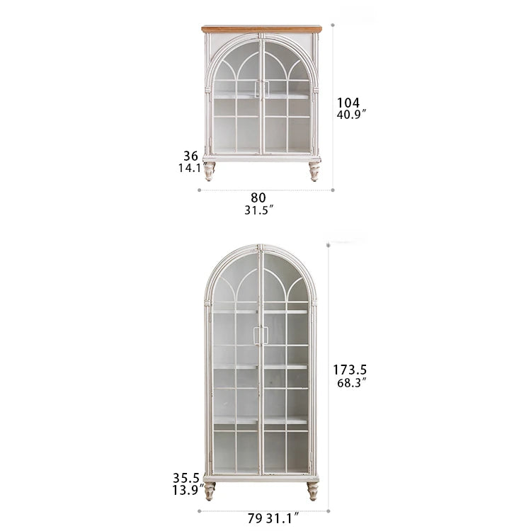 Elegant Pine and Glass Cabinet with Arch Design - Perfect for Living Room Display hdst-4236