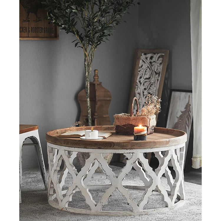 Elegant Chinese Fir Tea Table with Intricate Carved Design – Perfect for Stylish Interiors hdst-4246