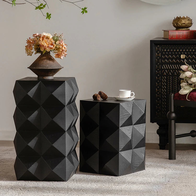 Geometric Black Pine Nightstand - Chic Bedside Cupboard for Modern Interiors hdst-4247