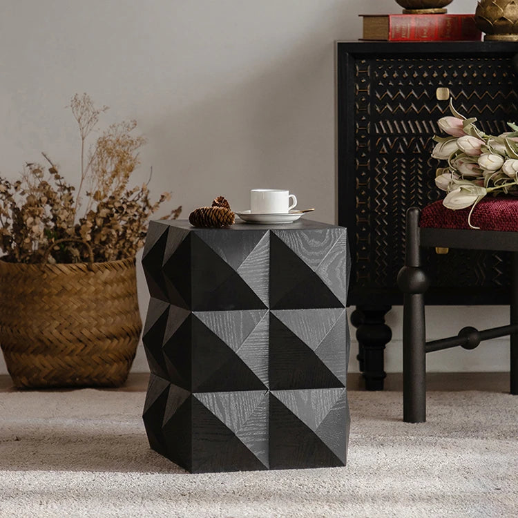 Geometric Black Pine Nightstand - Chic Bedside Cupboard for Modern Interiors hdst-4247