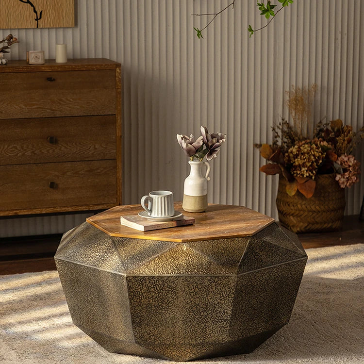 Geometric Pine Tea Table - Stylish Centerpiece for Modern Living Rooms hdst-4254