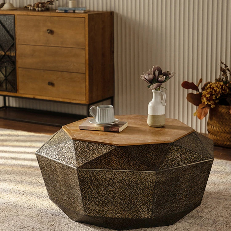 Geometric Pine Tea Table - Stylish Centerpiece for Modern Living Rooms hdst-4254