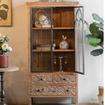 Vintage-Style Cabinet with Chinese Fir and Glass Doors - Elegant Storage Solution hdst-4300