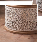 Round Pine Tea Table with Intricate Carved Design - Stylish and Elegant Centerpiece hdst-4301