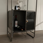 Modern Pine Storage Rack with Glass Doors and Wine Glass Holder for Stylish Home Organization hdst-4307