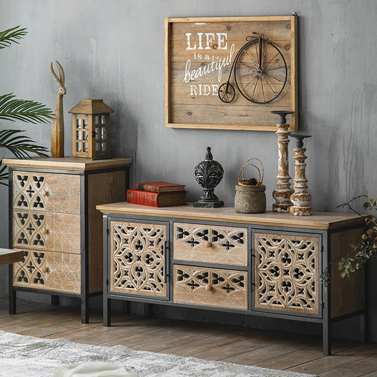 Elegant Chinese Fir Cabinet with Intricate Design - Perfect for Your Living Space hdst-4309