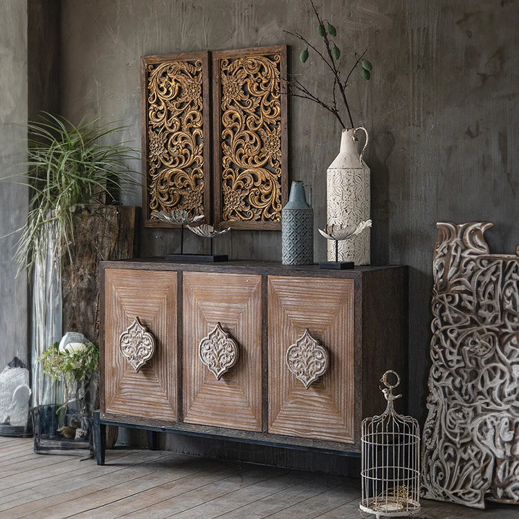 Elegant Carved Pine Cabinet – Rustic Charm Meets Modern Style hdst-4313