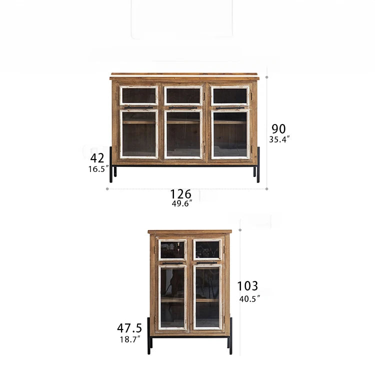 Charming Rustic Pine Glass Display Cabinet with Vintage Appeal hdst-4315