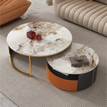 Elegant Marble Coffee Table Set with Sleek Gold Accents - Modern Living Room Centerpiece hfcjp-4011