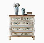 Elegant Pine Wood Finish Cabinet with Floral Design – 4 Drawers Storage Chest for Home Décor hfgxc-4863
