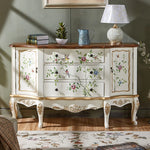 Elegant Pine Wood Finish Cabinet with Floral Design – 4 Drawers Storage Chest for Home Décor hfgxc-4863