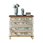 Elegant Pine Wood Finish Cabinet with Floral Design – 4 Drawers Storage Chest for Home Décor hfgxc-4863